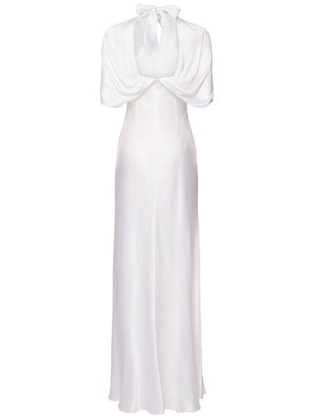 Short sleeve satin long dress
