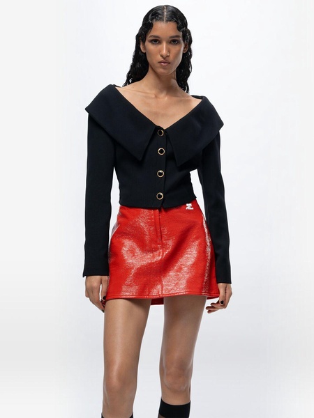 Off-shoulder wool cardigan