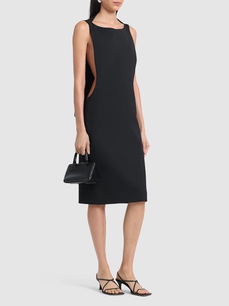 Open back crepe midi dress w/cape