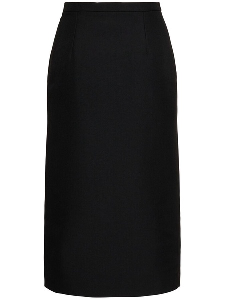 Wool blend gabardine side slit skirt