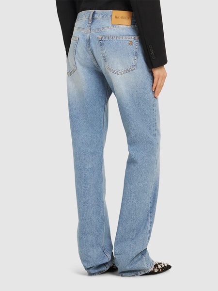 Glossy coated denim straight jeans
