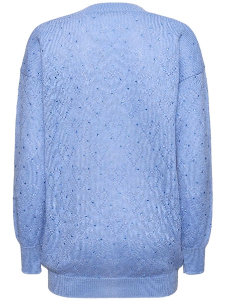 Knitted mohair long cardigan w/ crystals