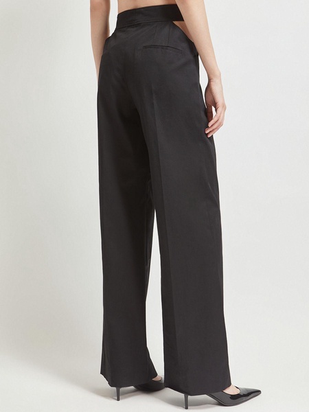 Cutout cotton gabardine pants w/ logo