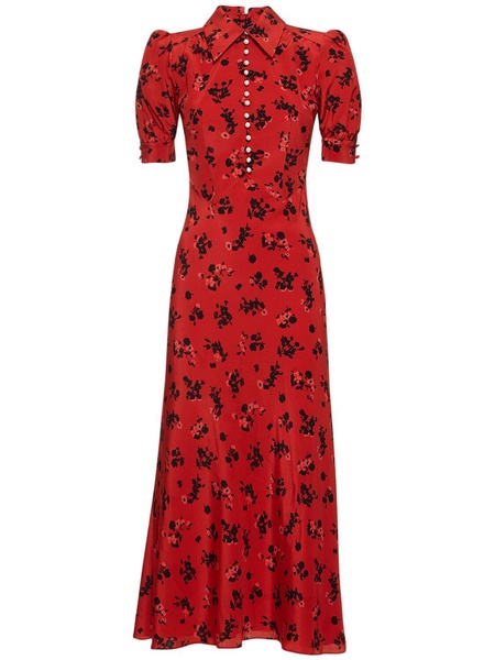 Printed silk short sleeve long dress