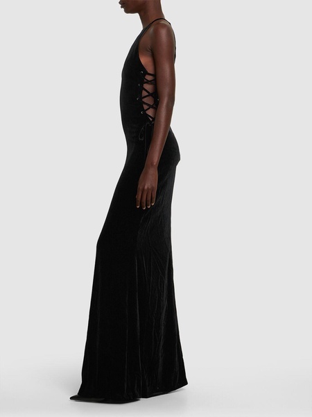 Velvet long dress w/ side lace-up