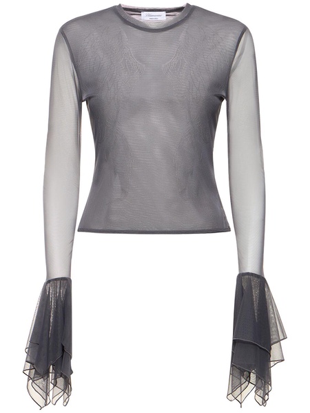 Tulle ruffled long sleeve top