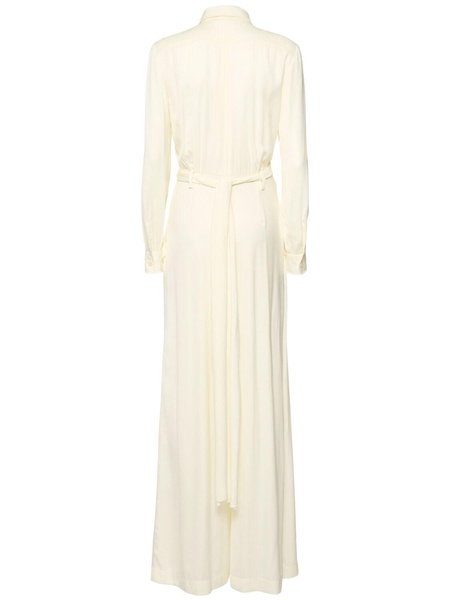 Belted fluid viscose blend long jumpsuit