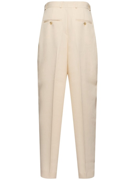 Pleated viscose & poly straight pants