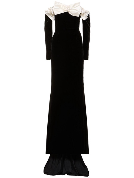 Off-shoulder velvet maxi dress