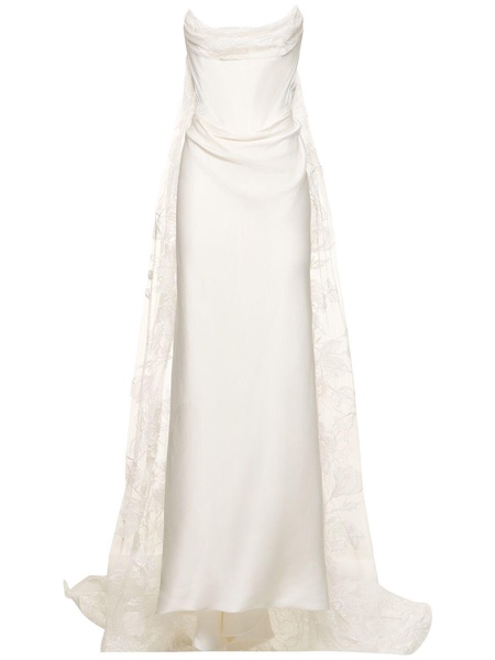 Galaxy satin cape corset bridal gown
