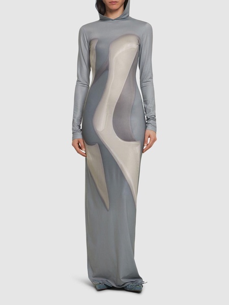 Printed jersey hooded long dress