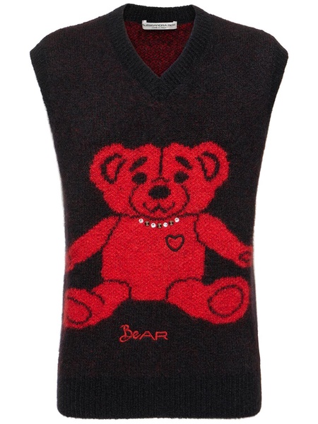 Wool knit vest w/ bear and crystals