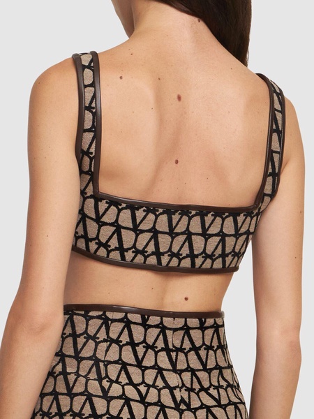 Logo jacquard canvas crop top
