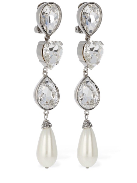 Crystal earrings w/ faux pearl pendants