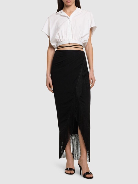 Jacky fringed silk midi wrap skirt