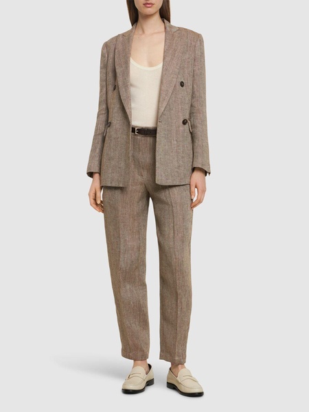 Linen herringbone double breasted jacket