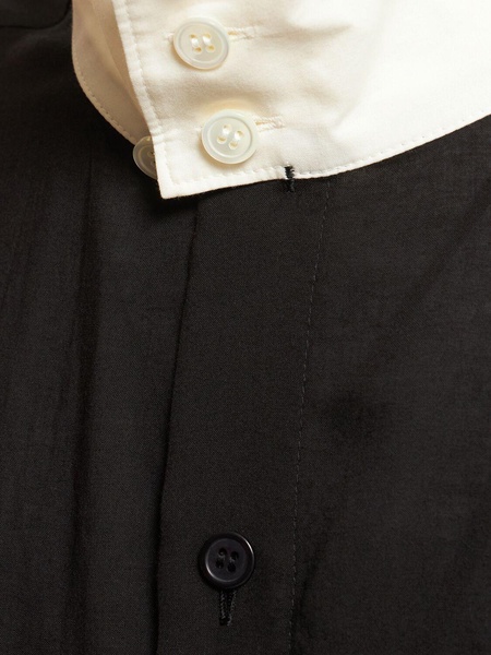 U-stand collar cotton blend shirt
