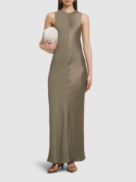 Viscose blend crepe long dress