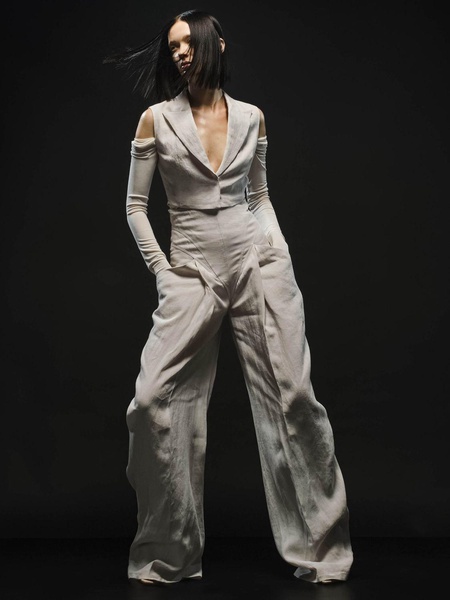 Tailored linen open back crop vest