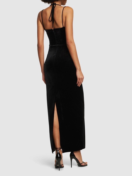 Velvet embellished cutout long dress