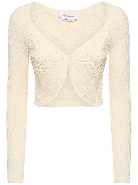 Cotton blend knit crop cardigan
