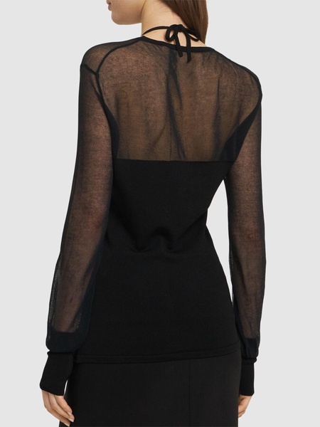 Knit viscose blend top w/sheer details
