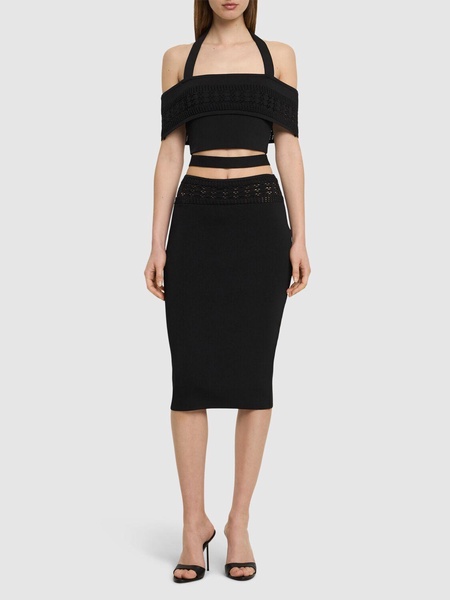 Stretch viscose knit top w/ mesh details