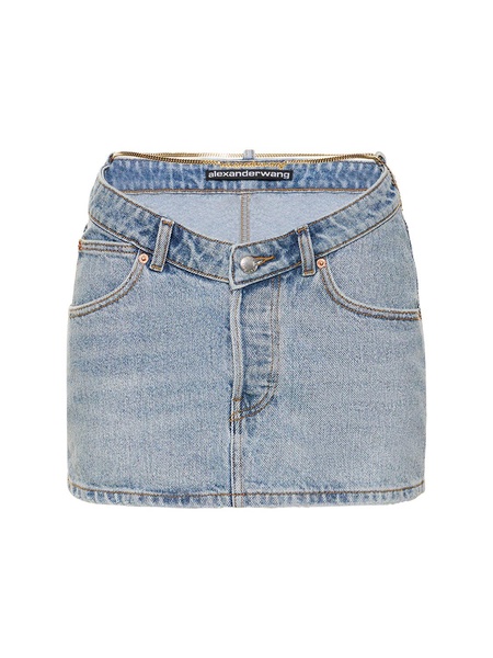 V front denim mini skirt