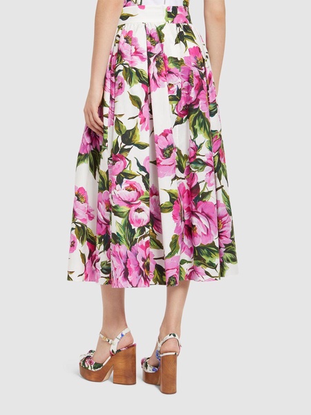 Printed poplin midi skirt