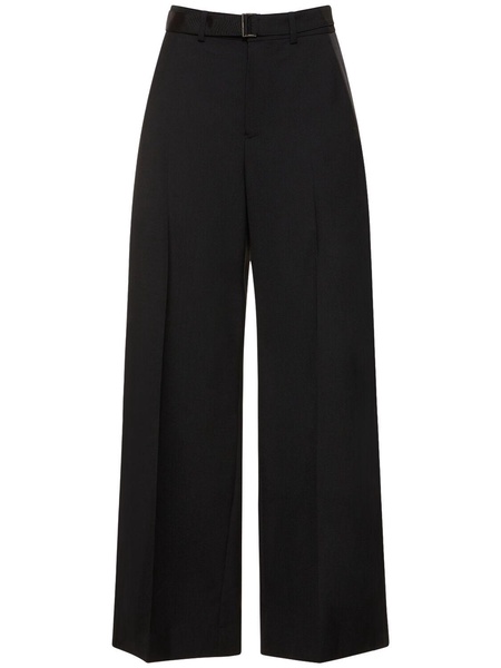 Belted gabardine wide pants