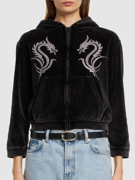 Cropped zip up cotton hoodie