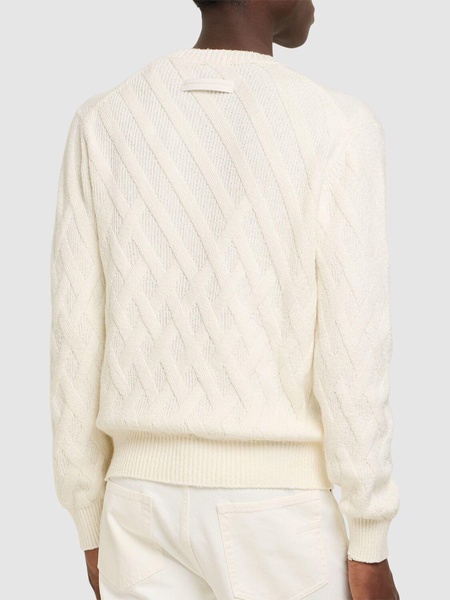 Geometric design cotton crewneck sweater