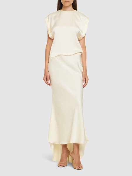 Flared satin long skirt