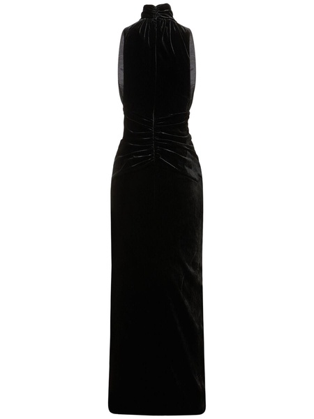 Velvet high neck draped long dress