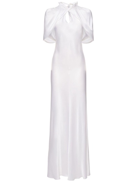 Short sleeve satin long dress