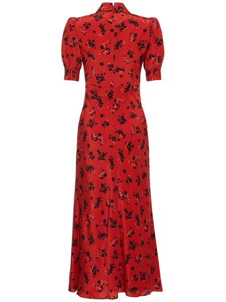 Printed silk short sleeve long dress