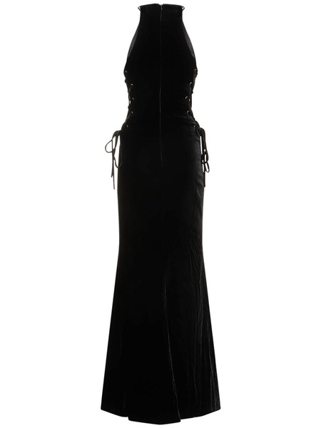 Velvet long dress w/ side lace-up