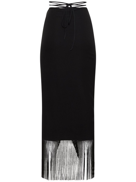 Jacky fringed silk midi wrap skirt