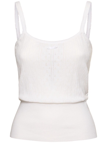 Cotton pointelle straight neck tank top