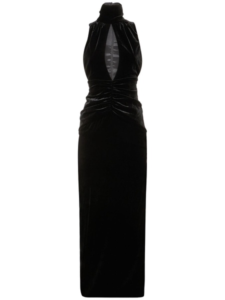 Velvet high neck draped long dress
