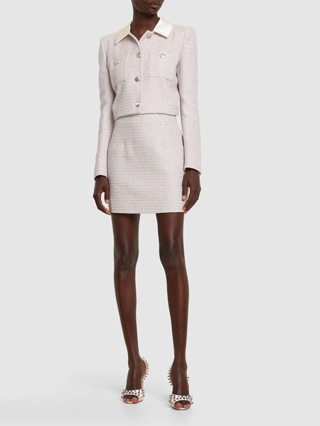 Sequined tweed cropped jacket w/ collar