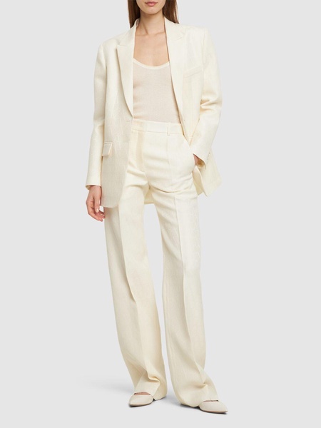 Wo & silk crepe logo h/wa straight pants
