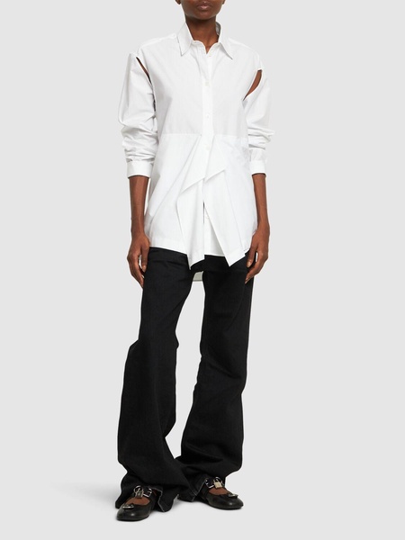 Cotton poplin peplum drape shirt