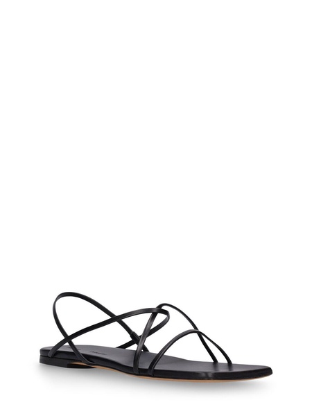 Square toe leather flat sandals