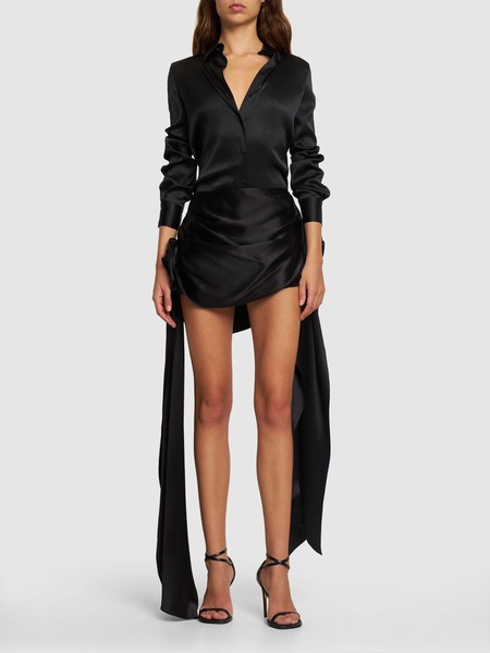 Taffeta draped mini skirt w/ rose