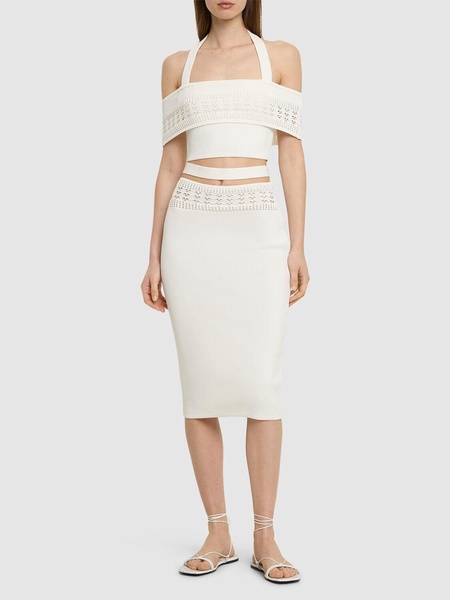 Stretch viscose knit midi skirt