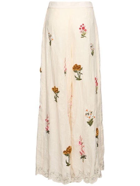 Piñon embroidered linen palazzo pants