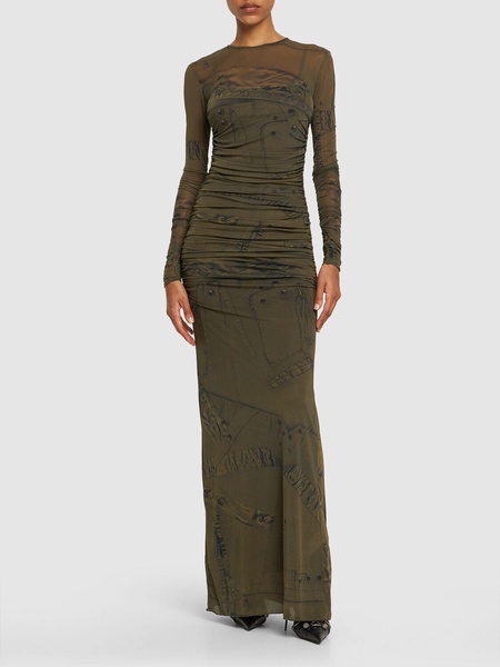 Printed stretch tech long dress