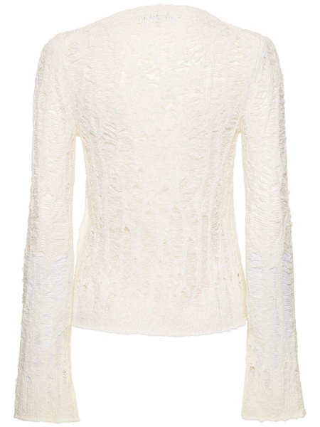 Cotton blend openwork crop sweater