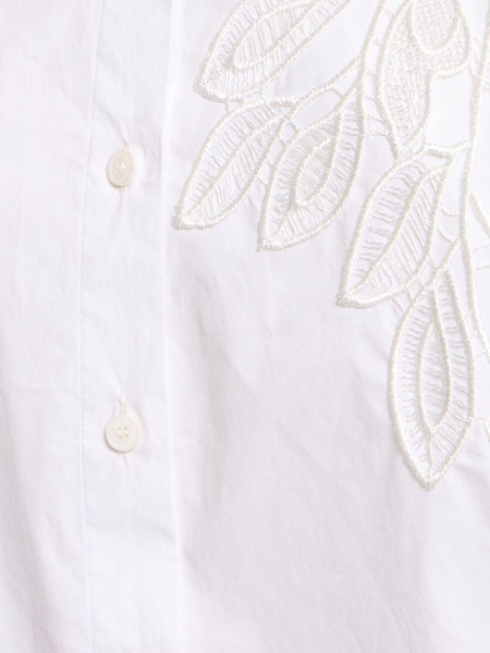 Flower embroidered stretch cotton shirt